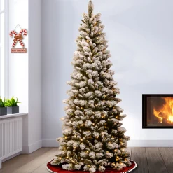 National Tree Company 7.5 ft. Pre-Lit Snowy Westwood Pine Slim Tree with Clear Lights