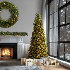 National Tree Company 9 ft. Pre-Lit Tiffany Fir Slim Tree with Clear Lights - PVC Branch Tips