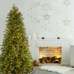 National Tree Company 6.5 ft. Pre-Lit Tiffany Fir Slim Tree with Clear Lights PE Branch Tips