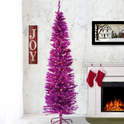 National Tree Company 7 ft. Pre-Lit Tinsel Collection Pink Tree with Clear Lights