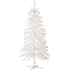 National Tree Company 4 ft. Pre-Lit Tinsel Collection White Iridescent Tree with Clear Lights