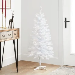 National Tree Company 4 ft. Pre-Lit Tinsel Collection White Iridescent Tree with Clear Lights