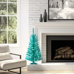 National Tree Company 4 ft. Pre-Lit Tinsel Collection Turquoise Tree with Clear Lights