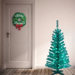 National Tree Company 4 ft. Pre-Lit Tinsel Collection Turquoise Tree with Clear Lights