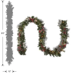 National Tree Company 9 ft. Pre-Lit Wintry Berry Garland with Clear Lights, Plug-In