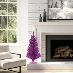 National Tree Company 3 ft. Tinsel Collection Magenta Pink Tree