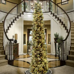 National Tree Company 12 ft.Pre-Lit Carolina Pine Slim Tree with Clear Lights