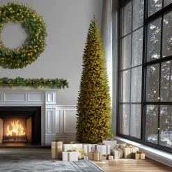 National Tree Company 10 ft.Pre-Lit Kingswood Fir Pencil Slim Tree with Clear Lights