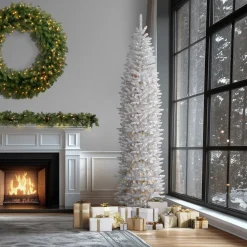 National Tree Company 12 ft.Pre-Lit Kingswood Fir White Pencil Slim Tree with Clear Lights