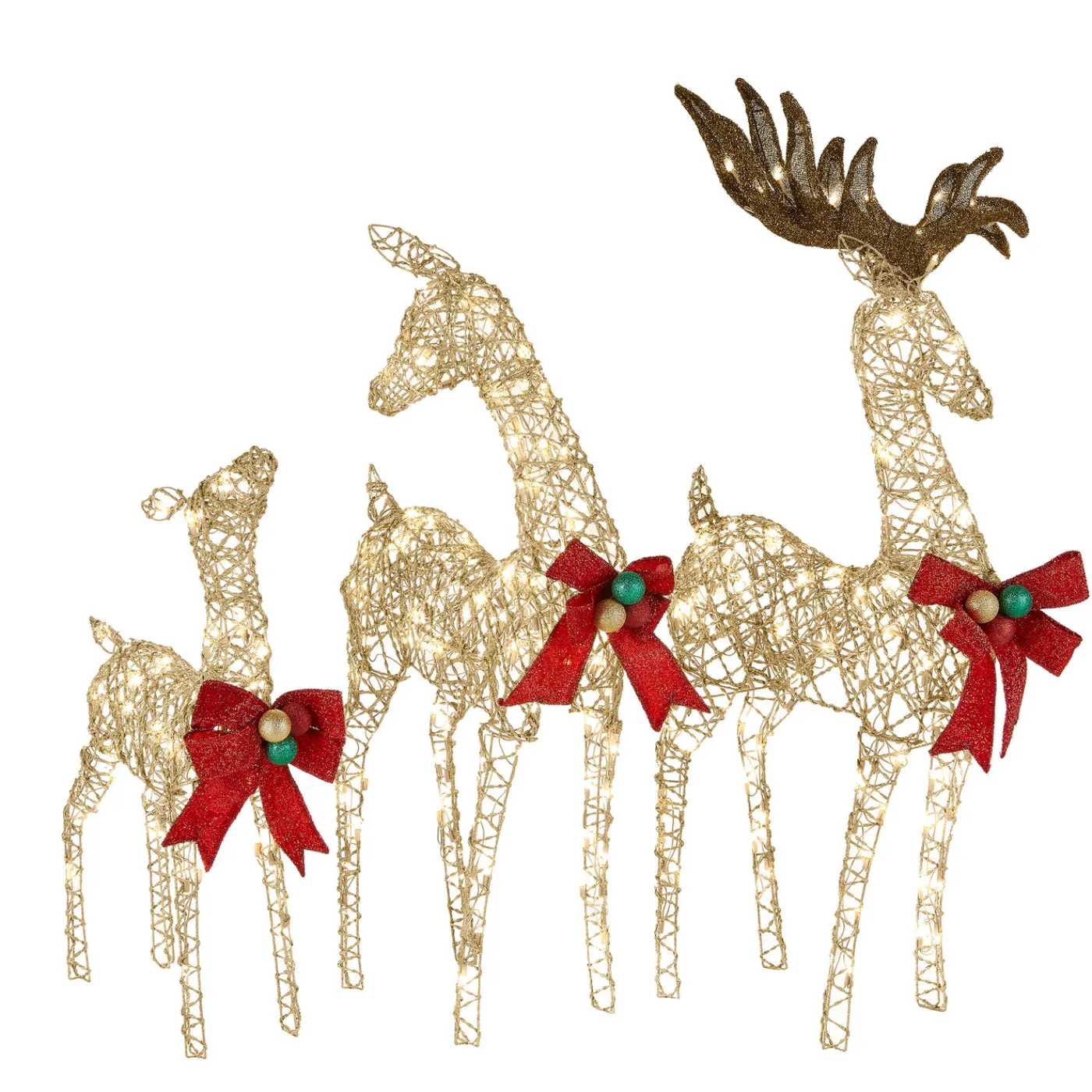 National Tree Company 60 in., 52 in. and 36 in. Champagne Glitter Deer Family with 370 Warm White LED Lights