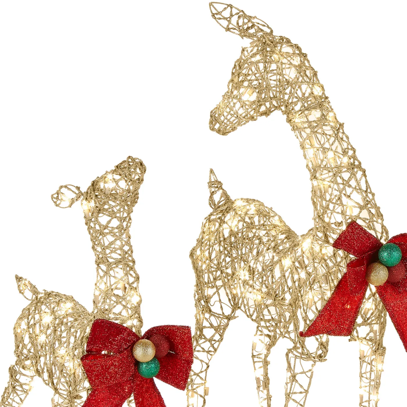 National Tree Company 60 in., 52 in. and 36 in. Champagne Glitter Deer Family with 370 Warm White LED Lights