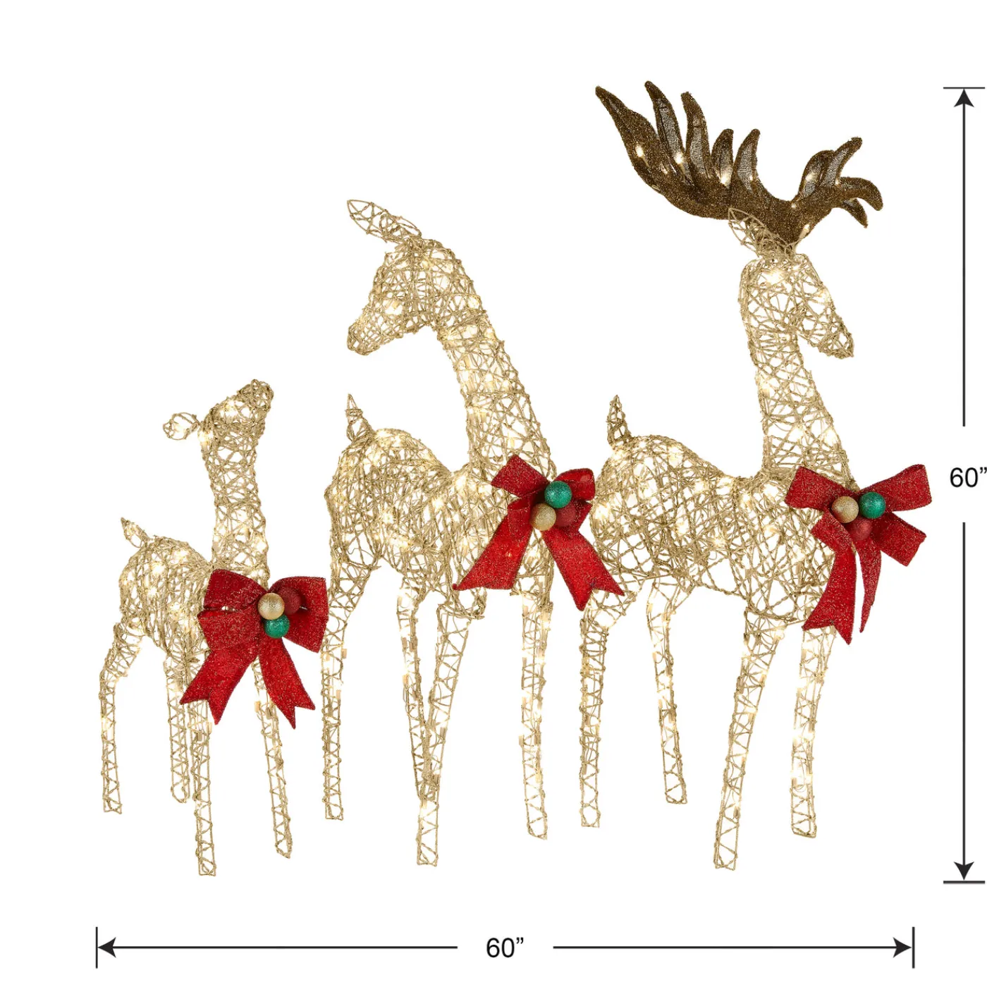 National Tree Company 60 in., 52 in. and 36 in. Champagne Glitter Deer Family with 370 Warm White LED Lights