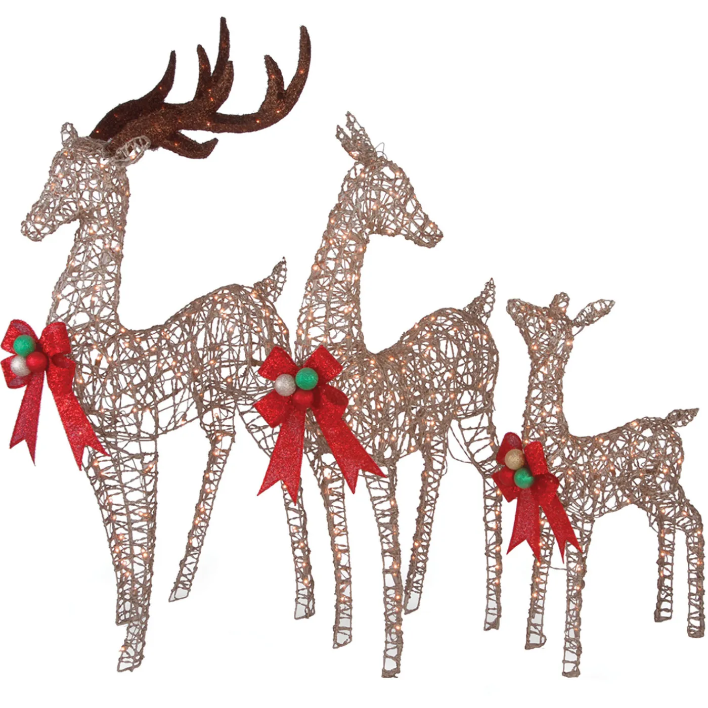 National Tree Company 60 in., 52 in. and 36 in. Champagne Glitter Deer Family with 370 Warm White LED Lights