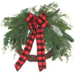 National Tree Company 22 in. Mixed Pine and Bow Decorated Wreath