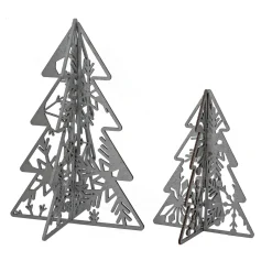National Tree Company 10 in. and 7 in. Silver Christmas Trees Table Decor, Lightweight Wood, Set of 2