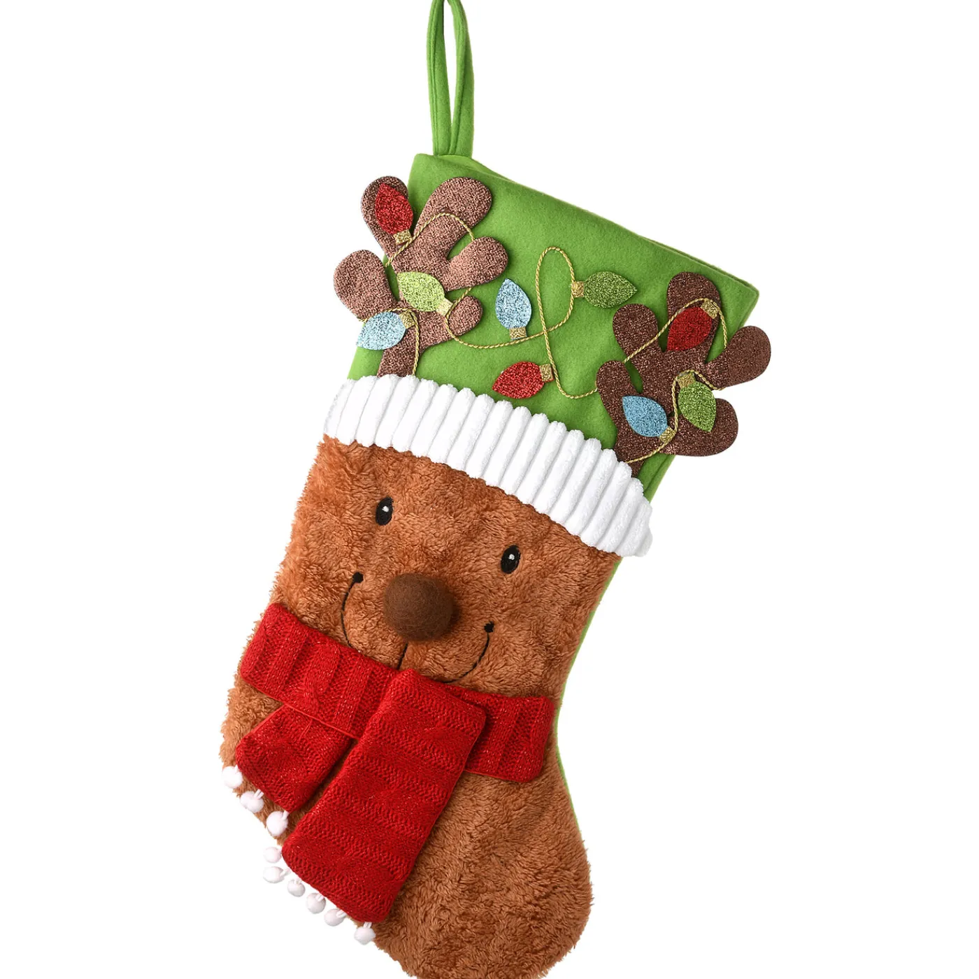 National Tree Company 20 in. Be Merry Collection Novelty Teddy Bear Christmas Stocking, Red Scarf and Green Hat