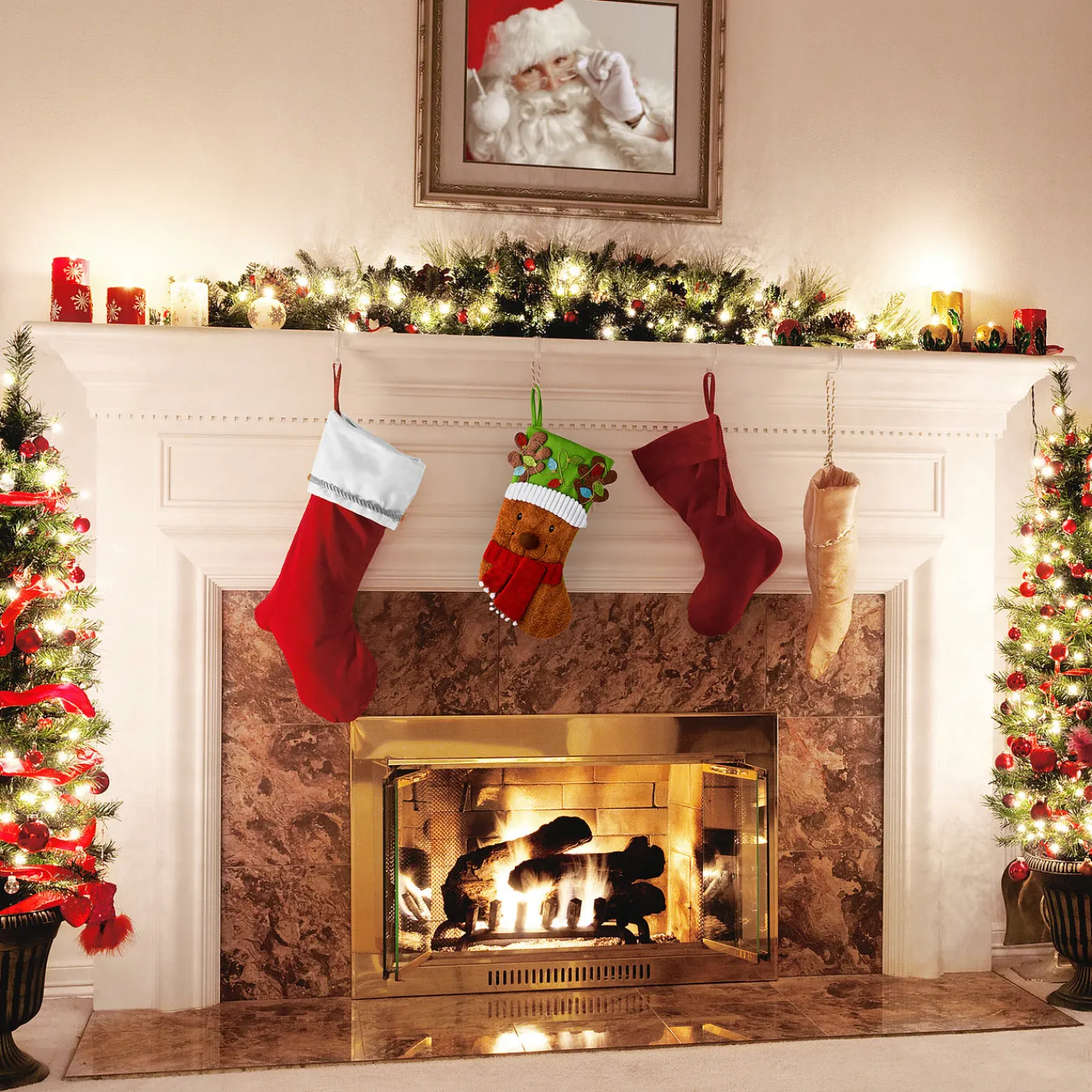 National Tree Company 20 in. Be Merry Collection Novelty Teddy Bear Christmas Stocking, Red Scarf and Green Hat