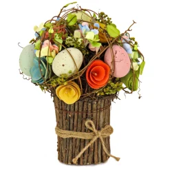 National Tree Company 8 in. Bright Floral Bundle Decorated with Pastel Easter Eggs and Assorted Flowers