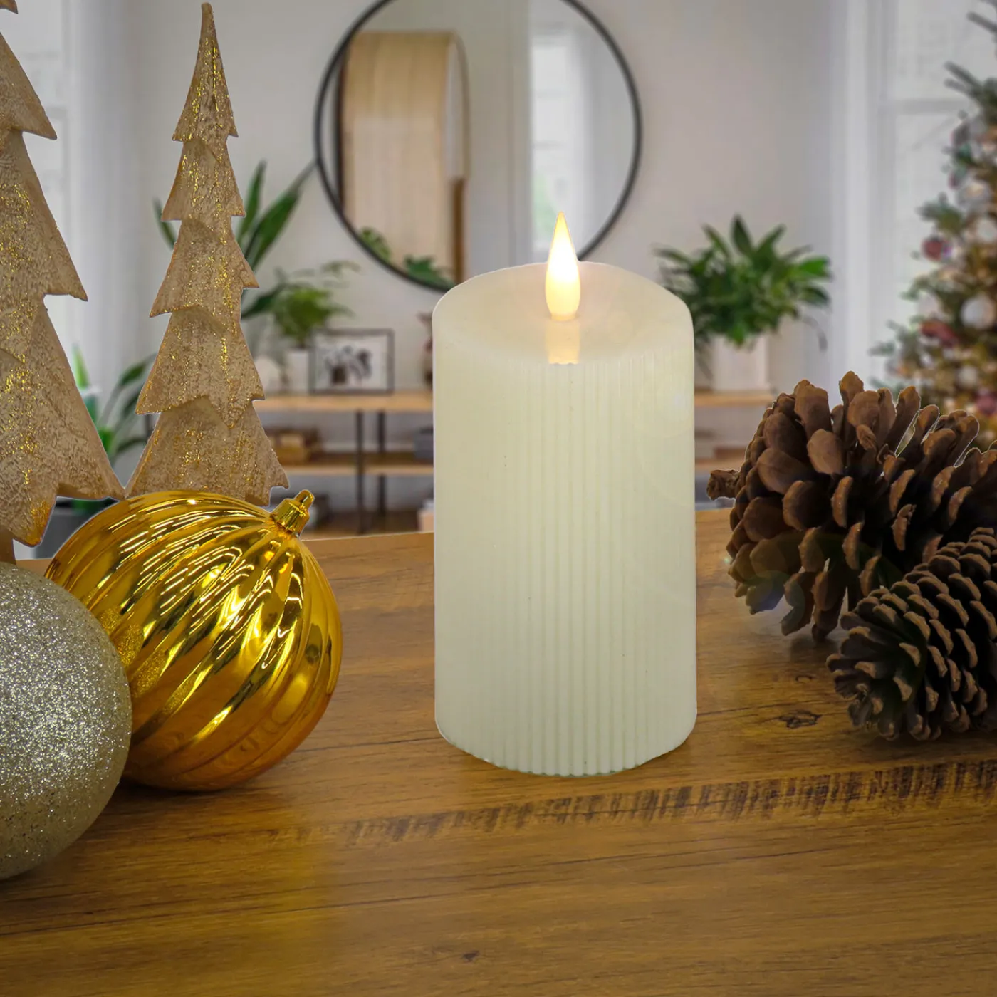 National Tree Company 5 in. by 9 in. HGTV Home Collection Flameless Georgetown Pillar Candle, Ivory