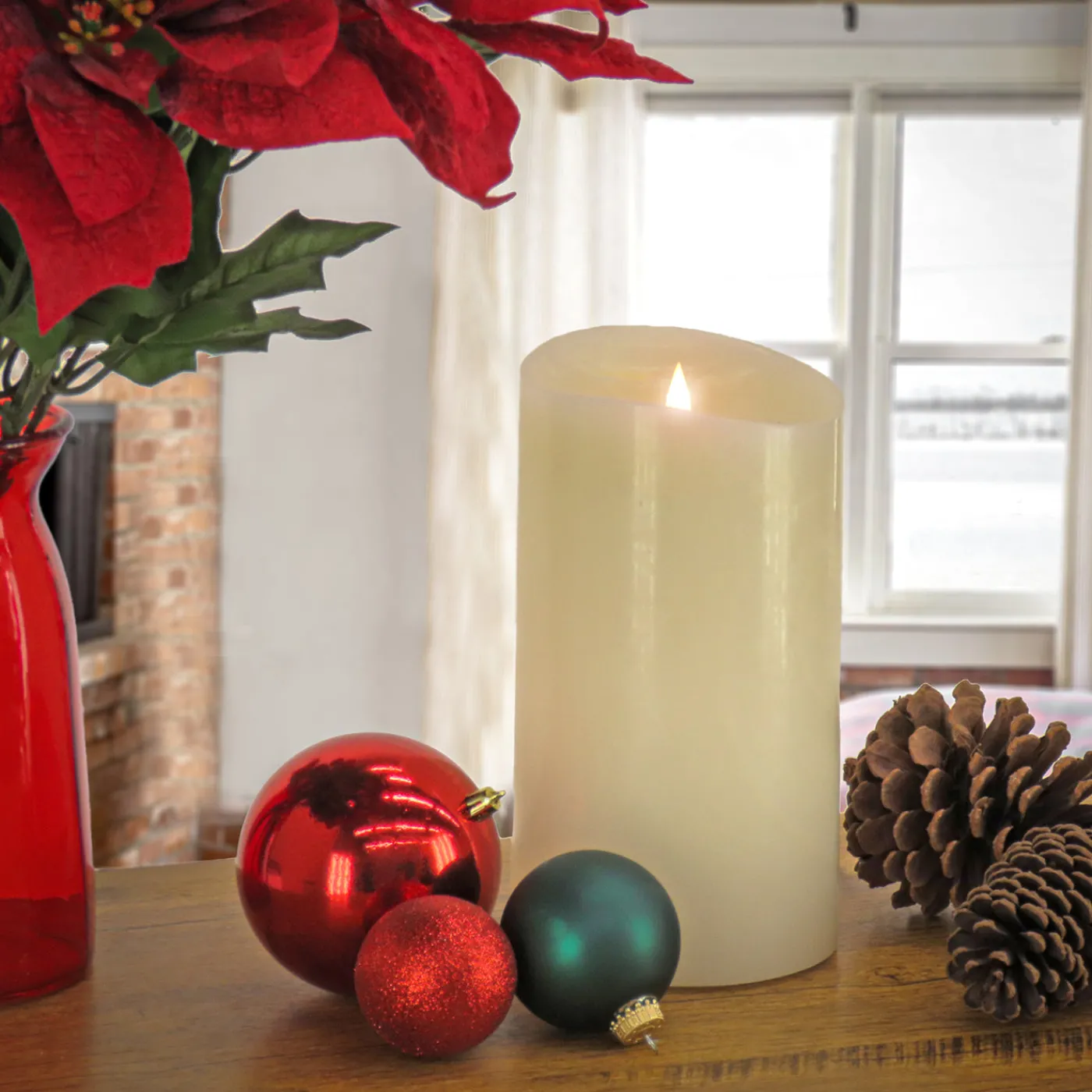 National Tree Company 5 in. by 9 in. HGTV Home Collection Flameless Heritage Pillar Candle, Ivory