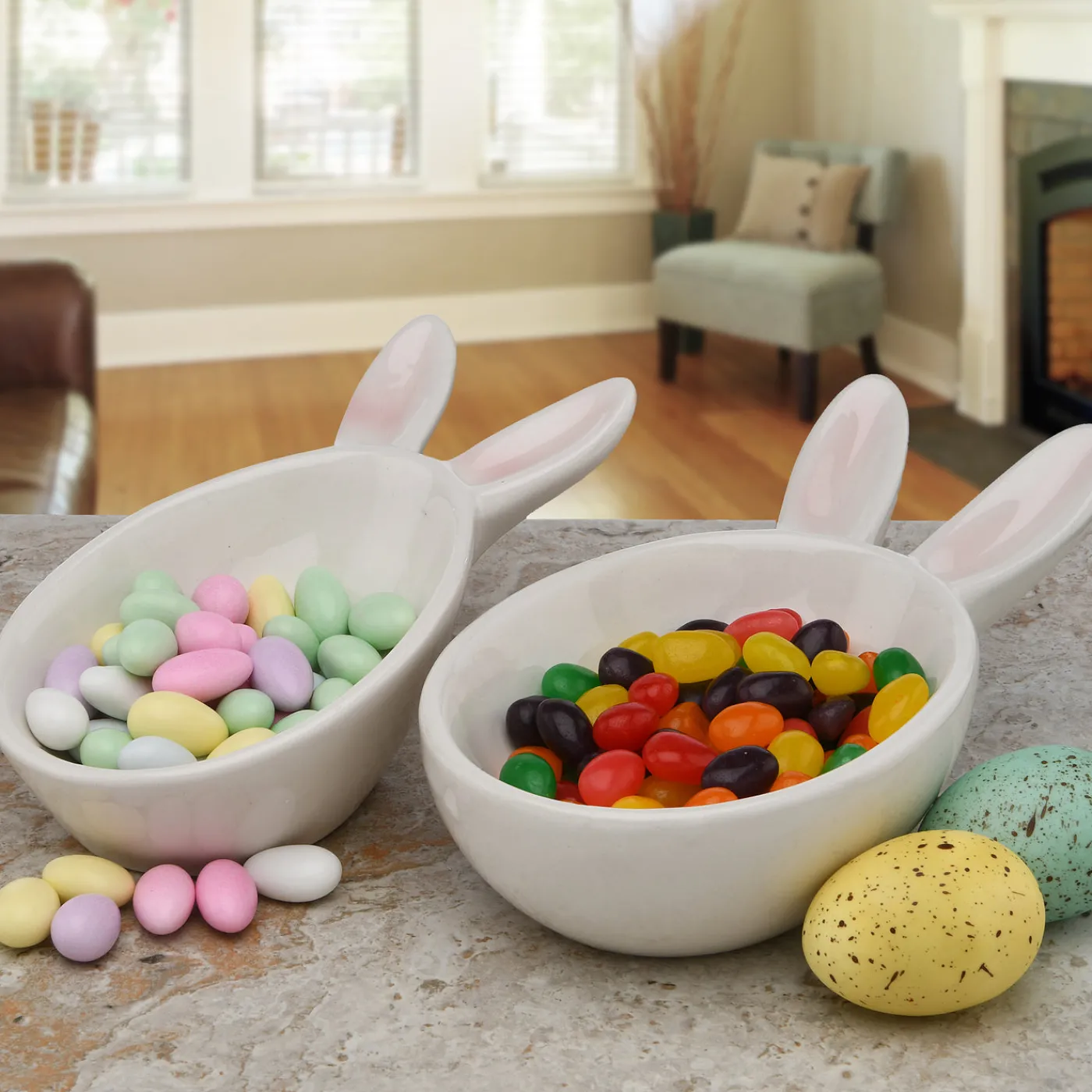 National Tree Company 3 in. by 4 in. by 7 in. Easter Bunny Candy Dishes, White, Easter Collection, Set of 2