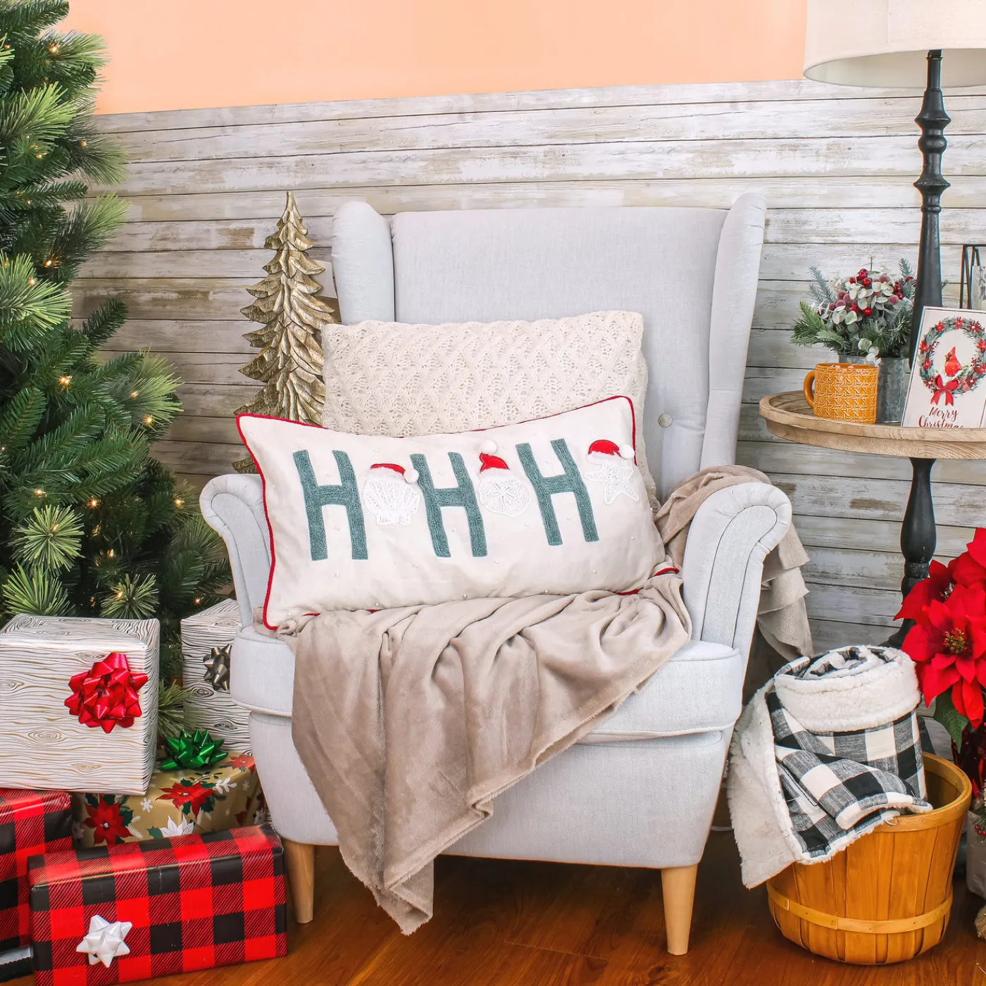 National Tree Company 14 in. by 26 in. HGTV HO HO HO Pillow with Embroidery