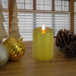 National Tree Company 4 in. by 8 in. HGTV Home Collection Flameless Georgetown Pillar Candle, Gold