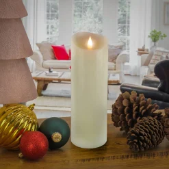 National Tree Company 3 in. by 9 in. HGTV Home Collection Flameless Heritage Pillar Candle, Ivory