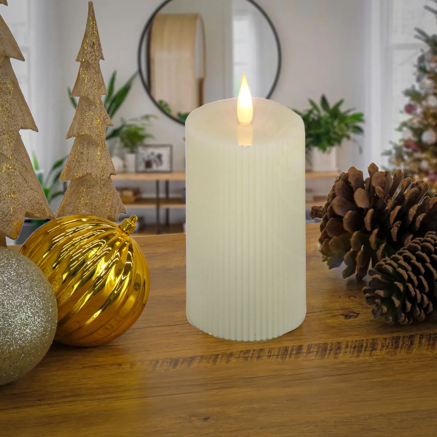 National Tree Company 5 in. by 11 in. HGTV Home Collection Flameless Georgetown Pillar Candle, Ivory