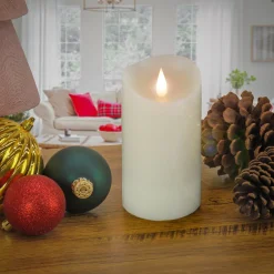 National Tree Company 3 in. by 7 in. HGTV Home Collection Flameless Heritage Pillar Candle, Ivory