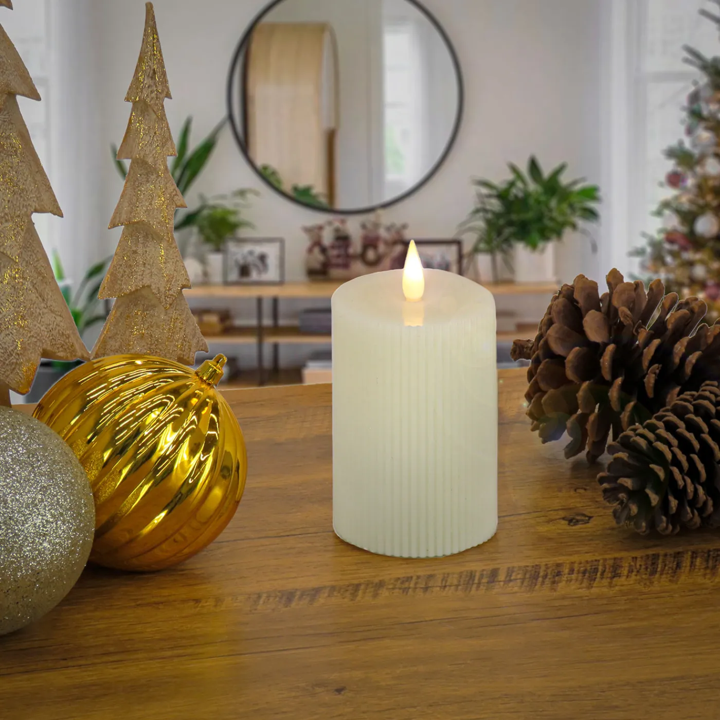 National Tree Company 3 in. by 7 in. HGTV Home Collection Flameless Georgetown Pillar Candle, Ivory