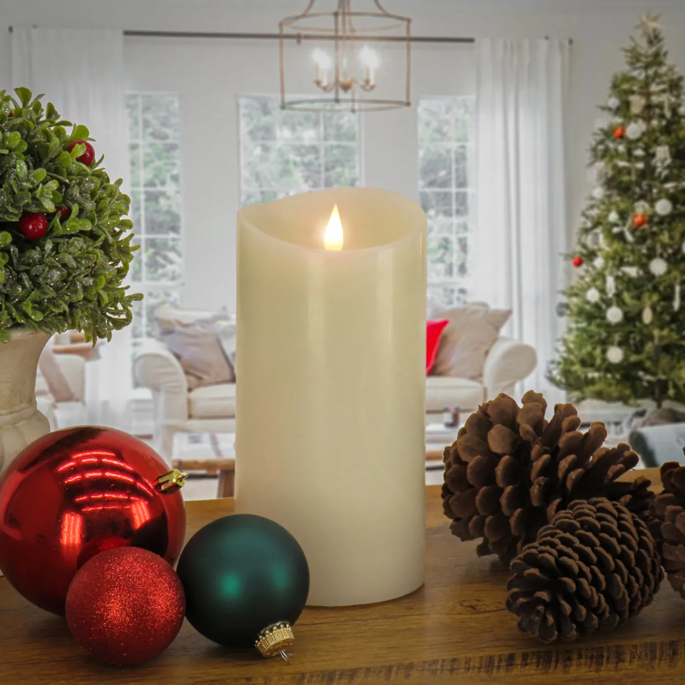 National Tree Company 4 in. by 8 in. HGTV Home Collection Flameless Heritage Pillar Candle, Ivory