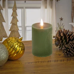 National Tree Company 5 in. by 11 in. HGTV Home Collection Flameless Georgetown Pillar Candle, Dk Green