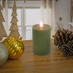 National Tree Company 4 in. by 8 in. HGTV Home Collection Flameless Georgetown Pillar Candle, Dk Green