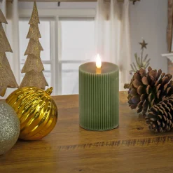 National Tree Company 3 in. by 7 in. HGTV Home Collection Flameless Georgetown Pillar Candle, Dk Green