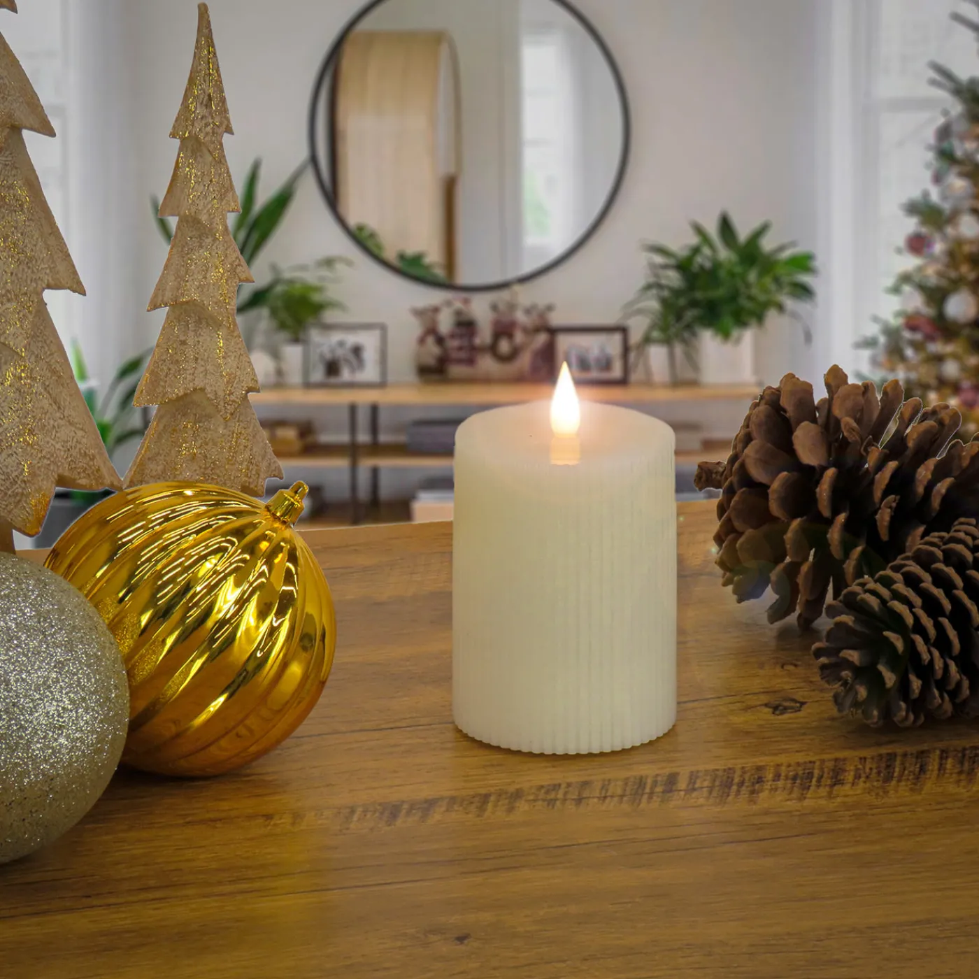 National Tree Company 3 in. by 5 in. HGTV Home Collection Flameless Georgetown Pillar Candle, Ivory