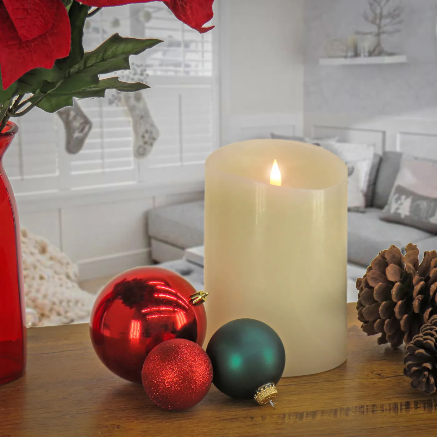 National Tree Company 5 in. by 7 in. HGTV Home Collection Flameless Heritage Pillar Candle, Ivory