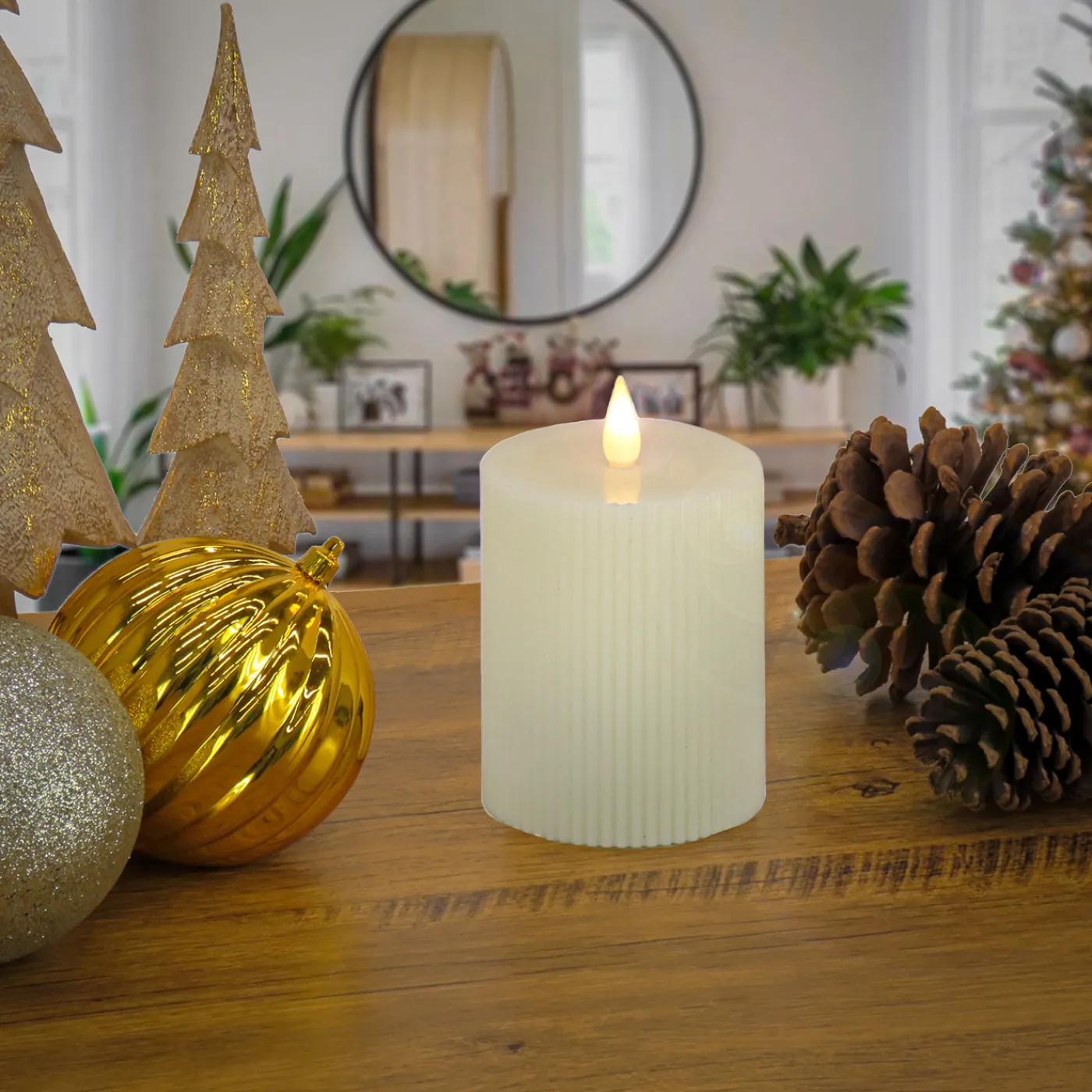 National Tree Company 4 in. by 6 in. HGTV Home Collection Flameless Georgetown Pillar Candle, Ivory