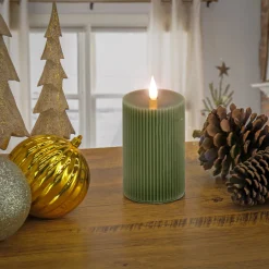 National Tree Company 3 in. by 9 in. HGTV Home Collection Flameless Georgetown Pillar Candle, Dk Green