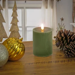 National Tree Company 5 in. by 7 in. HGTV Home Collection Flameless Georgetown Pillar Candle, Dk Green