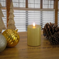 National Tree Company 3 in. by 5 in. HGTV Home Collection Flameless Georgetown Pillar Candle, Gold