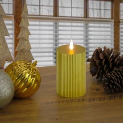 National Tree Company 3 in. by 9 in. HGTV Home Collection Flameless Georgetown Pillar Candle, Gold