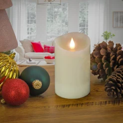 National Tree Company 3 in. by 5 in. HGTV Home Collection Flameless Heritage Pillar Candle, Ivory