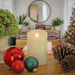 National Tree Company 4 in. by 6 in. HGTV Home Collection Flameless Heritage Pillar Candle, Ivory