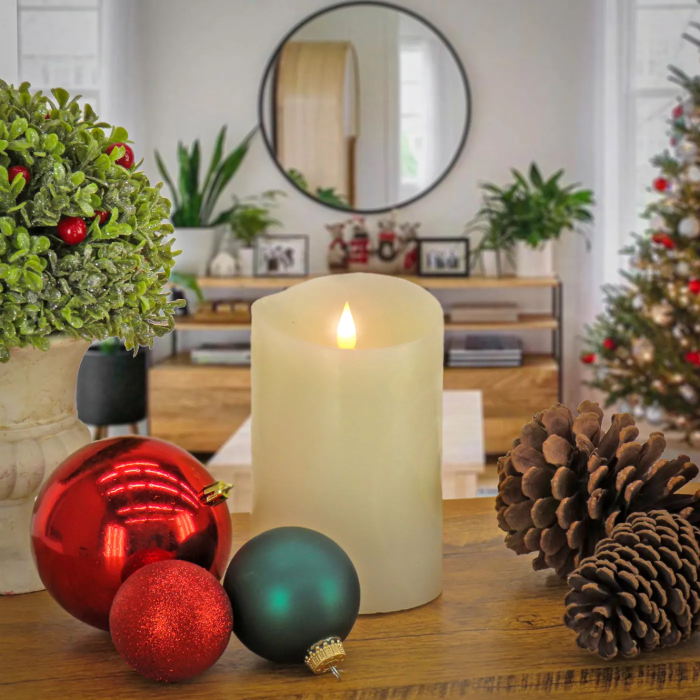 National Tree Company 4 in. by 6 in. HGTV Home Collection Flameless Heritage Pillar Candle, Ivory
