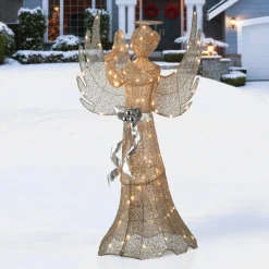 National Tree Company 53 in. Champagne Gold Praying Angel with LED Lights