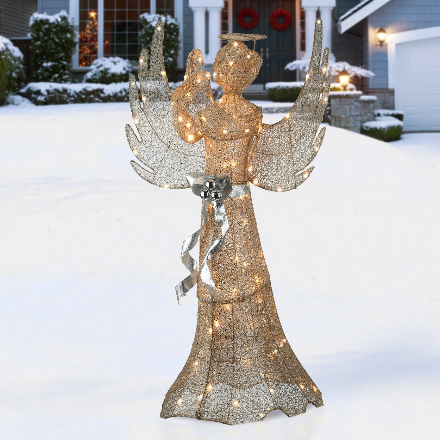 National Tree Company 53 in. Champagne Gold Praying Angel with LED Lights