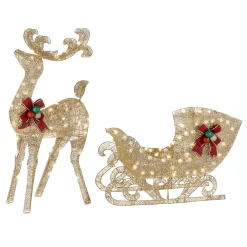 National Tree Company 48 in. Champagne Reindeer Pulling 38 in. Sleigh