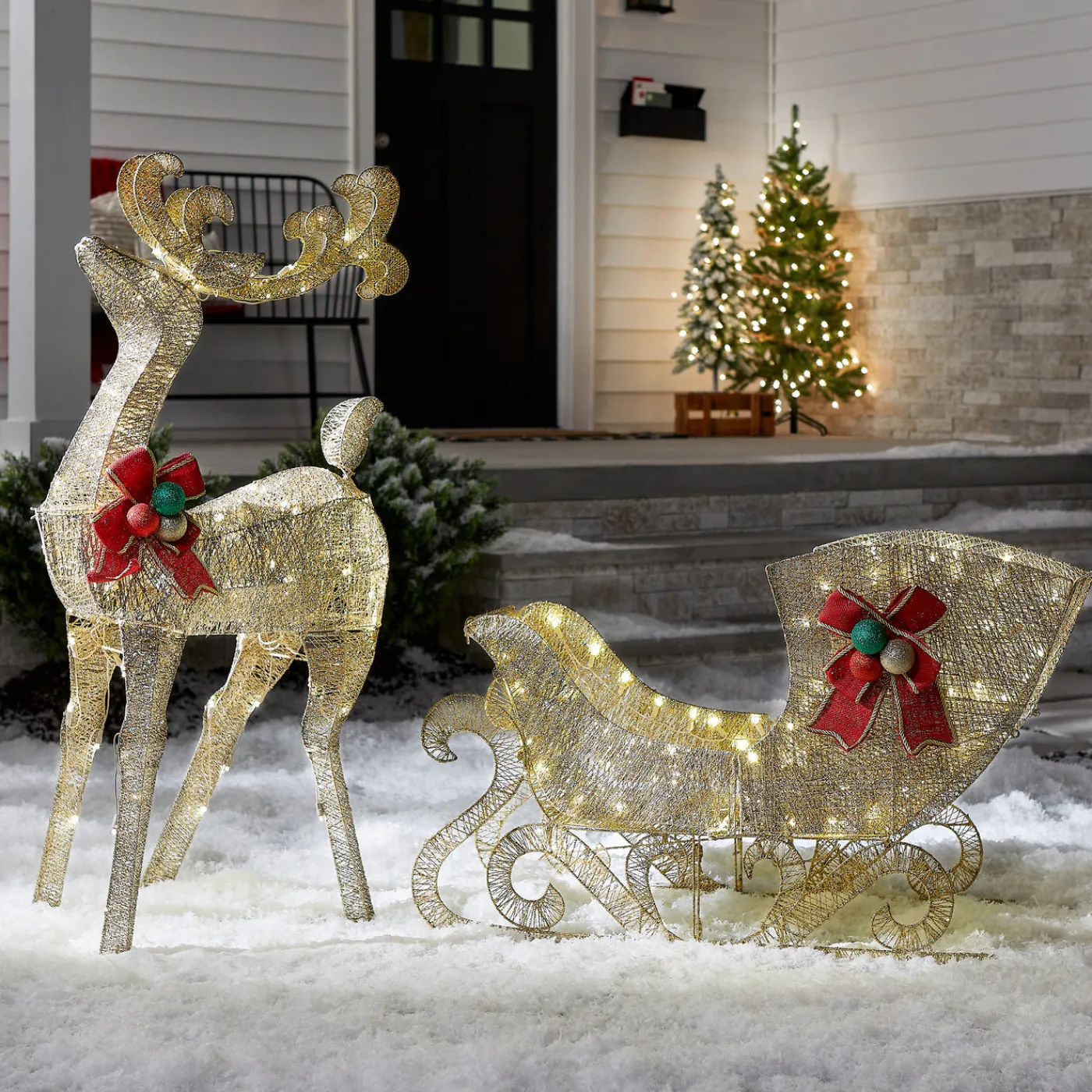 National Tree Company 48 in. Champagne Reindeer Pulling 38 in. Sleigh