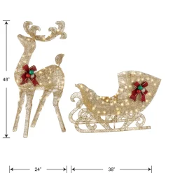 National Tree Company 48 in. Champagne Reindeer Pulling 38 in. Sleigh